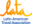 orange handwritten style letters with lata above blue block writing of organisation name